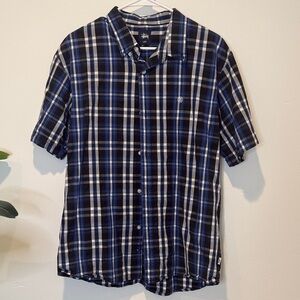 Stussy Men's Black and Blue Checkered Button Down Shirt - XL